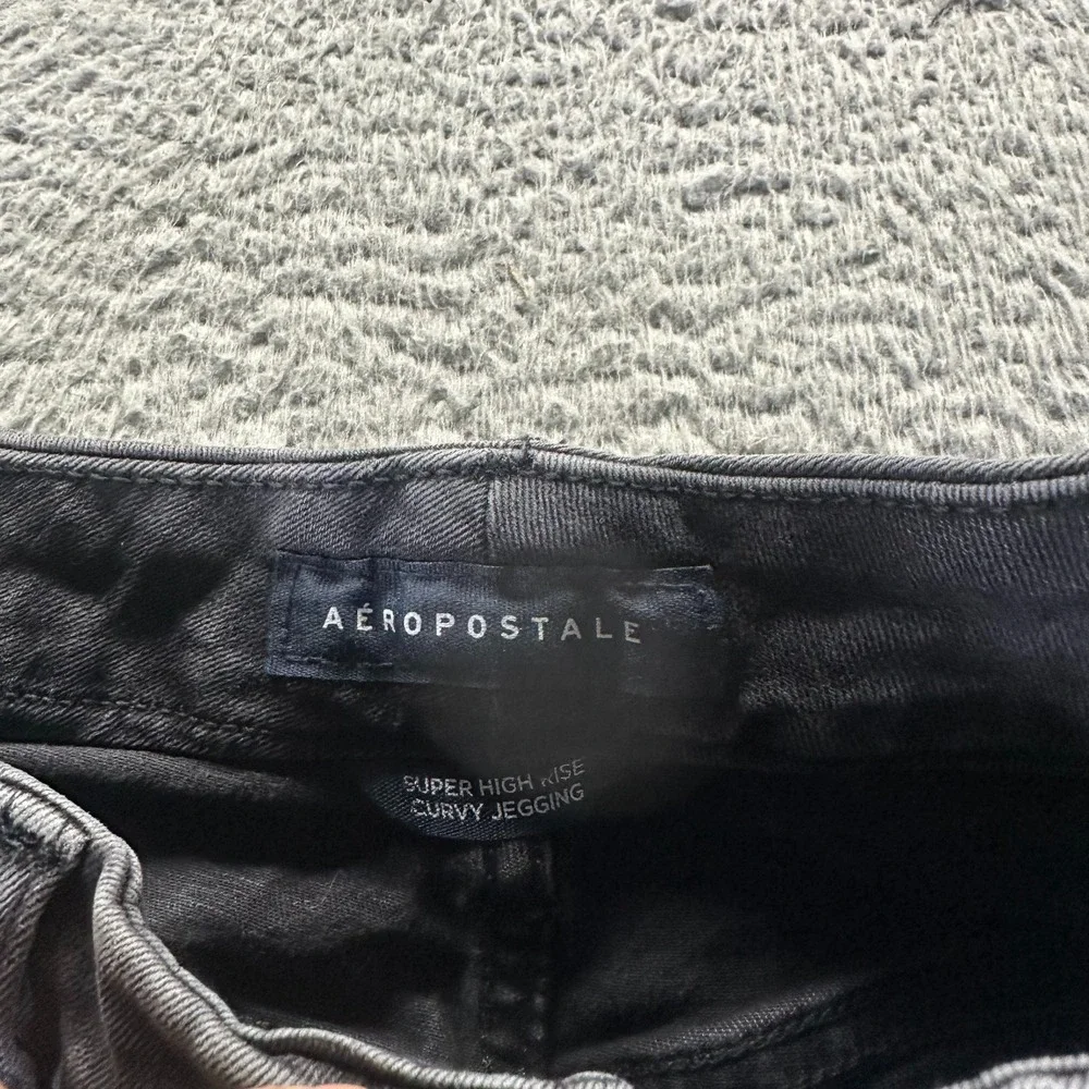 Aeropostale Jeans Womens 2 Black Cotton Denim Jegging Distressed Stretch Hi Rise